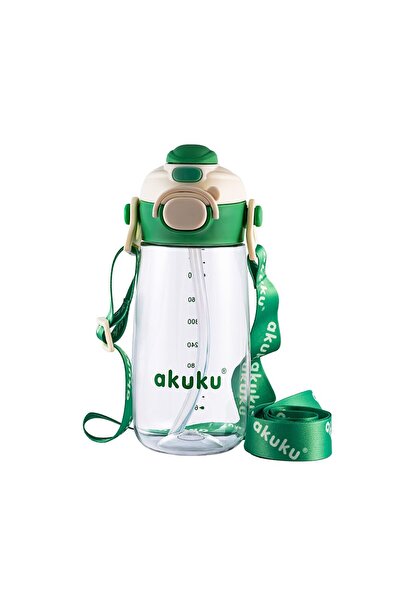 Akuku Green children's water bottle with straw, dual use system, Tritan mater...