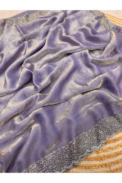 MYSMAR Purple Embroidered Saree with Designer Blouse - FFT8776 | Purple