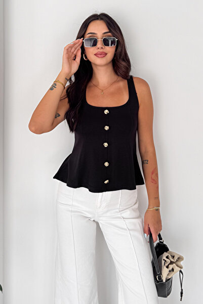 Noa&Noa Women's Gold Button Detailed Strappy Peplum Blouse
