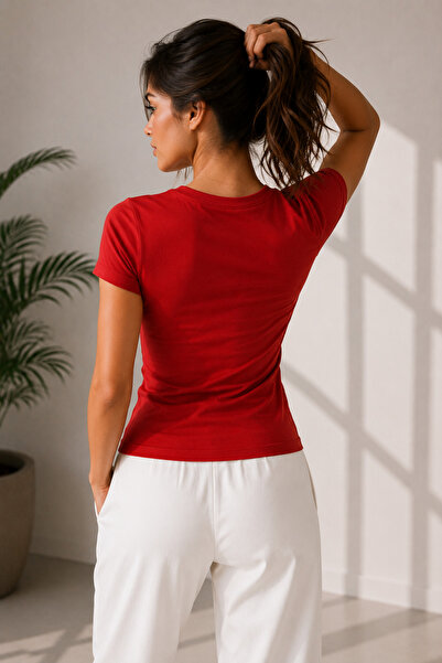 LAVİNİM Kadın Ultra Soft Pamuk Sıfır Yaka Body Slim Tişört