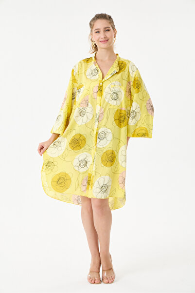 della moor Yellow Italian Plus Size Floral Patterned Tunic Shirt Dress 42 - 4...