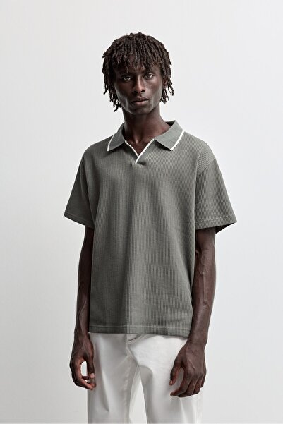 LEFTIES Kontrast fitilli polo yaka t-shirt