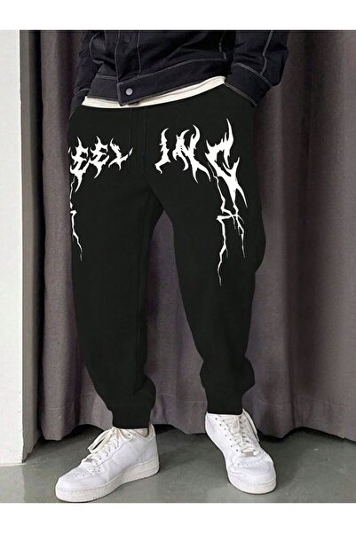 classy moda Unisex Lettering Front Printed 2 Thread Combed Cotton Baggy Trousers