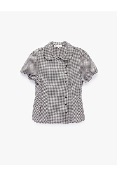 Koton Slim Fit Bebe Yaka Kısa Balon Kollu Pötikareli Gömlek