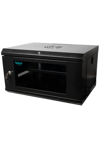 Spacer Cabinet 19″ 6U 500x450mm, fixare pe perete, Flatpack (dezasamblat), ne...