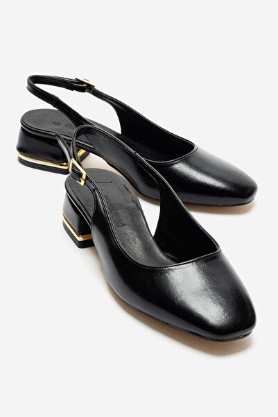 CCWAY AYAKKABI Women's Open-Back Heeled Shoes Black Wrinkled