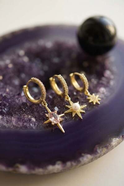 Inure Jewelry مجموعة من 3 أقراط ذهبية اللون طراز نجم القطب
