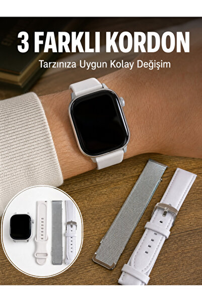 Lisinya Bluetooth Görüşmeli Dokunmatik Akıllı Saat 3 Farklı Kordon Seçeneği -