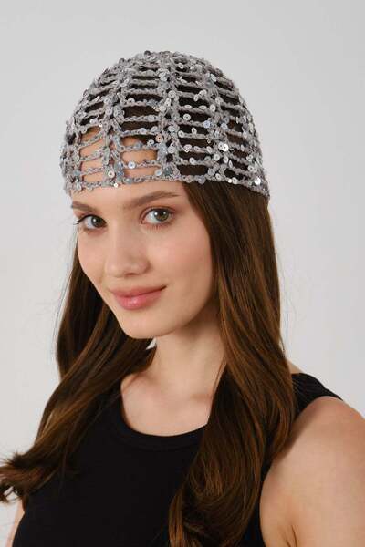 C&City Sequin Detailed Summer Knitted Beanie Y8248 Gray