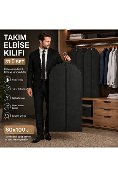 Turkco غطاء بدلة أسود مقاس 60x100 سم، غطاء حماية للملابس بسحاب، 1 قطعة، 3 قطع...