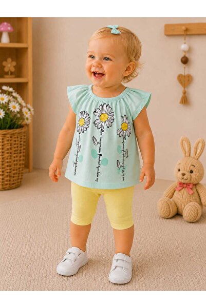 krm kerem bebe 100% Cotton Linen Fabric Daisy Patterned Baby Girl Tunic & Hal...