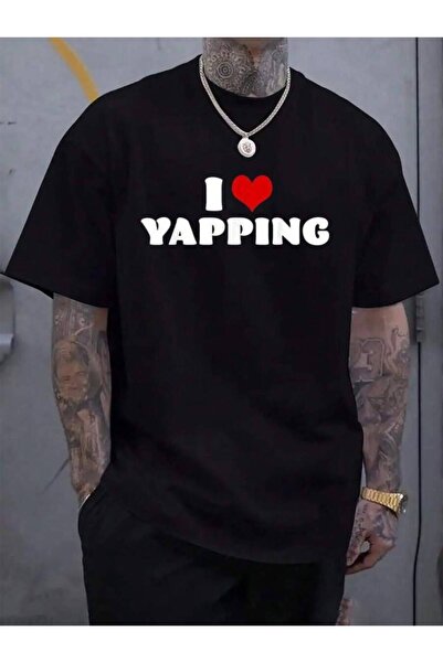 799 100% Cotton Love I Yapping Red Heart Funny Men's Black Vacation Crew Neck...