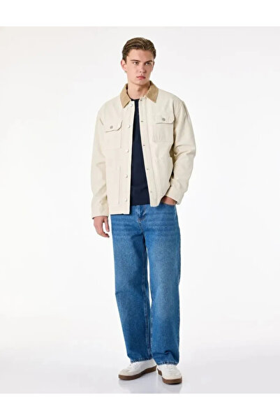 Koton Baggy Jean Trousers with Cotton Pockets and Regular Waist