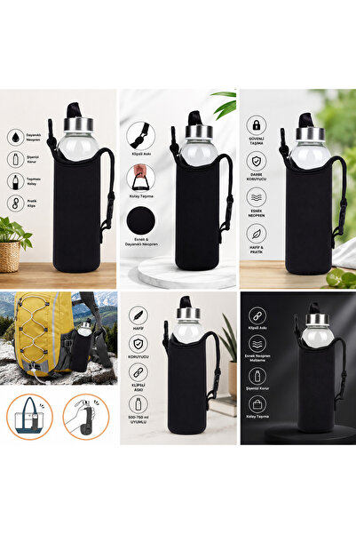 Çanta Askı Kılıflı Cam Matara 500 ml