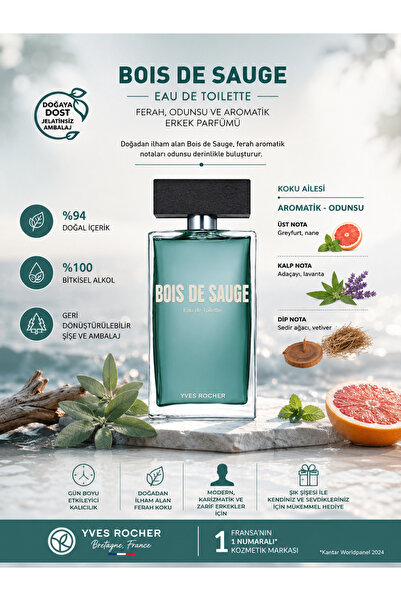 Yves Rocher Bois de Sauge Ferah Odunsu ve Aromatik Erkek Eau de Toilette Parf...