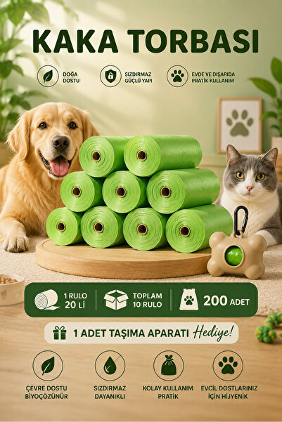 Store Kedi köpek kaka poşeti 10 rulo 200 adet yanında 1 adet taşıma aparatı h...