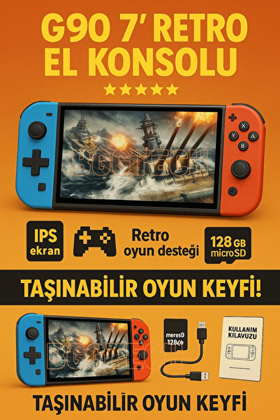 Genel Markalar Retro Oyun Konsolu, 7 İnç IPS Ekran, 128GB Hafıza Kartı Desteği, PS1 ve NES Uyumlu