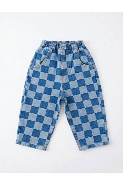 mirkidsclub Unisex Kids' Checkered Denim Trousers - Elastic Waist Comfortable...