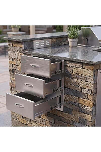 Garvee Stainless Steel Outdoor Kitchen Drawers, Flush Mount Built-in BBQ Drawer
