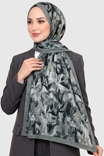 hadiora Mint Green Leaf Patterned Bamboo Crush Shawl - Wrinkled Textured Casu...