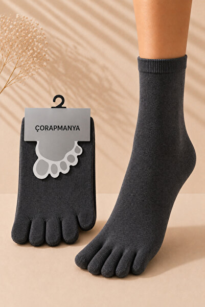 çorapmanya 2 Çift Erkek Siyah-gri-füme Parmaklı Çorap