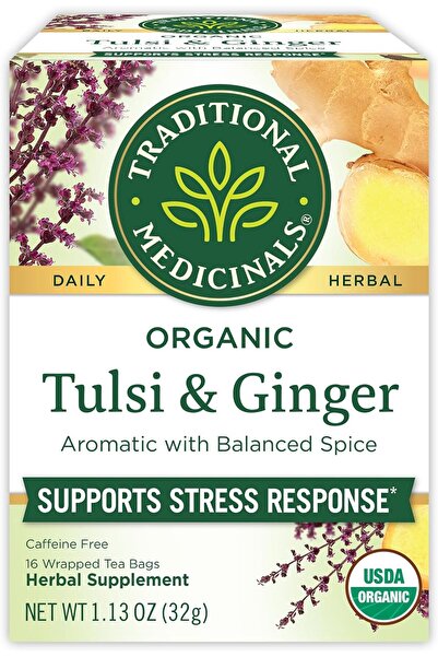 TRADITIONAL MEDICINALS Organic Tulsi & Ginger Tea | 16 Tea Bags | Aromatic wi...