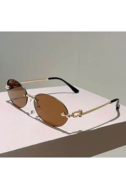 Choice3 without case golden-brown KAMMPT Rimless Oval Sunglasses Women 2025 N...