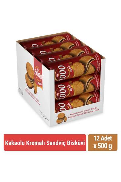 Bifa 2000 Kakaolu Kremalı Sandviç Bisküvi 500 gr x 12 Adet