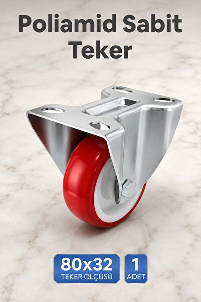 Badem10 Poliamid Sabit Tablalı Teker 1 Adet 80x32 mm Kırmızı Sanayi Tipi Mobi...