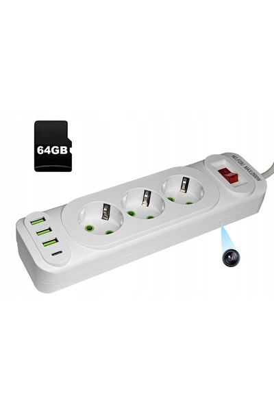 OnShoping Mini cameră spion Wifi în prelungitor cu 3 prize 64GB