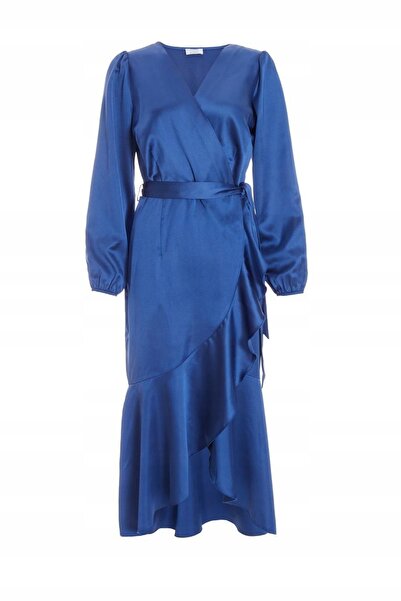 NO BRAND Rochie de cocktail cu curea din satin și volane, lungime midi, Quiz 42