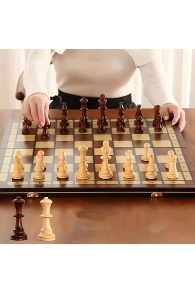 NO BRAND Set de șah magnetic din lemn pentru turnee 49x49cm premium