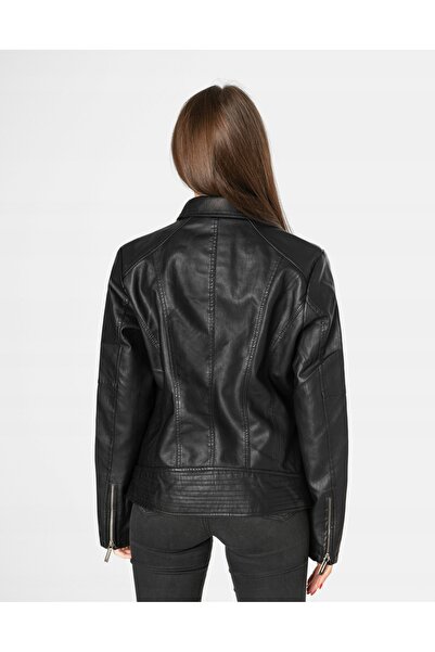 NO BRAND Geacă de piele de damă, scurtă, cu fermoare, neagră, mărimea 273 5XL...