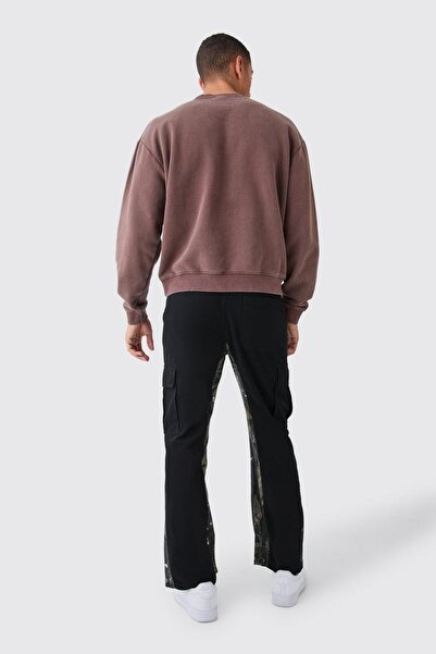 NO BRAND Pantaloni negri din bumbac, stil cargo, cu croială largă, Boohooman 46