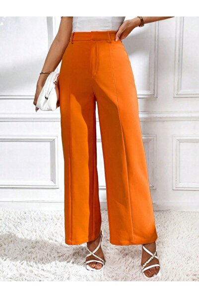 NO BRAND Pantaloni drepți eleganți portocalii cu talie înaltă Shein 44