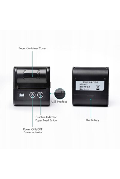 NO BRAND Imprimantă termică portabilă de chitanțe de 58mm USB/Bluetooth