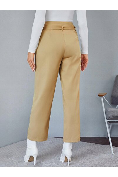 NO BRAND Pantaloni eleganți maro, croială dreaptă, netezi, cu talie înaltă, c...