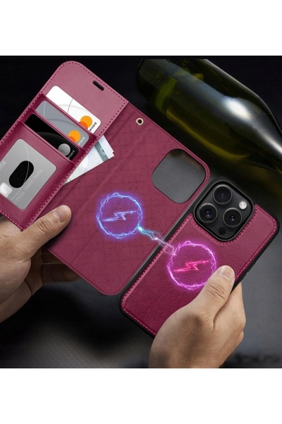 NO BRAND Husă din piele Ocase Magsafe pentru iPhone 16 Pro Max cu clapetă, Bo...