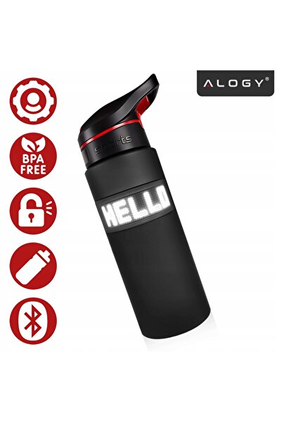 ALOGY Sticlă de apă sportivă cu ecran LED, pai, mâner, motivațională, 800 ml