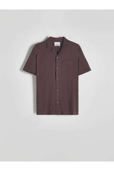 NO BRAND Cămașă simplă maro închis, cu mâneci scurte, cu guler, Reserve XL