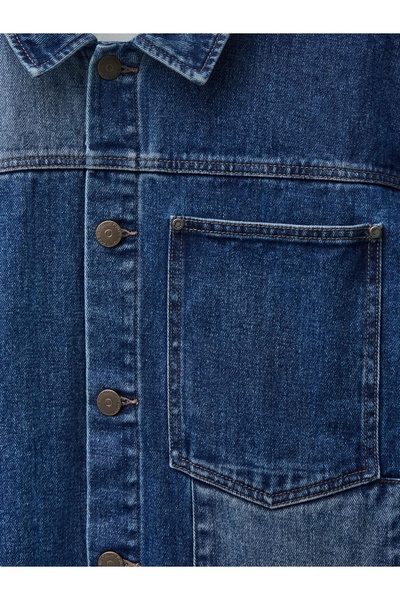 NO BRAND Jachetă din denim albastru, model shadow, cu mânecă lungă, buzunare ...