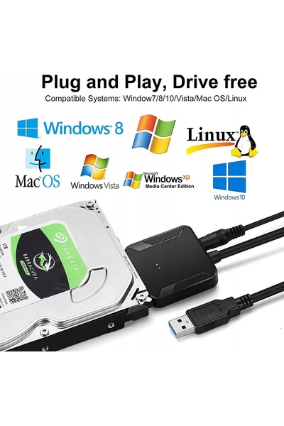 NO BRAND Adaptor pentru unități SATA de 2.5 și 3.5 inch USB 3.0 cu alimentare...