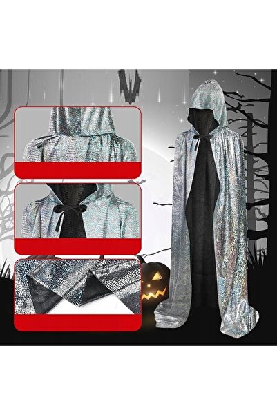 NO BRAND Pelerină lungă cu glugă, argintie, sclipitoare, unisex, costum