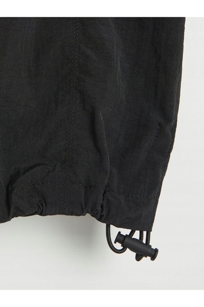 NO BRAND Pantaloni negri, netezi, stil cargo jogger, cu șnur și talie elastic...