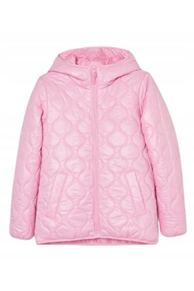 NO BRAND Geacă matlasată roz cu glugă, mânecă lungă, buzunare, S
