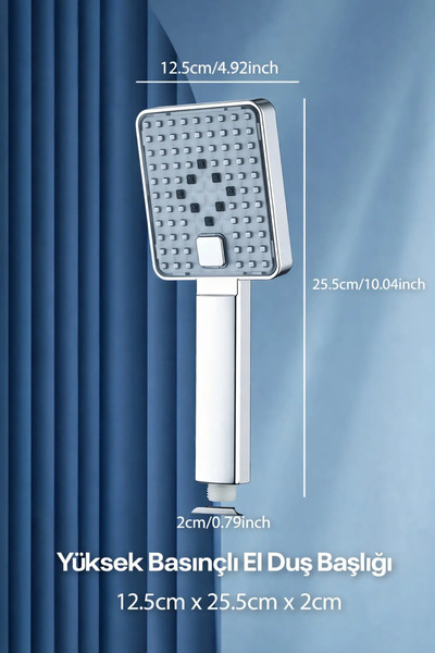 parkbanyo Yüksek Basınçlı Kare El Duş Başlığı – 3 Fonksiyonlu – Su Tasarruflu...