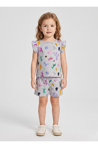 Babyqlo Girls Grey Animal Print Shorts Set