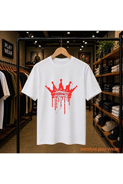 playwear Red Crown King Printed 100% Cotton Oversize Loose Regular Fit Crew N...