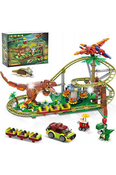 NO BRAND Set de construcție cu dinozauri, pistă de curse feroviară, 1222 pies...