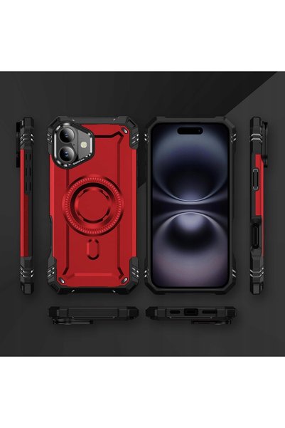 NO BRAND Carcasă metalică Lanhiem 360 pentru iPhone 16 cu suport, Pancerne Verde